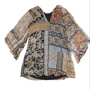 Lavender Brown 100% silk shirt bell sleeve autumn colors Vintage Fall